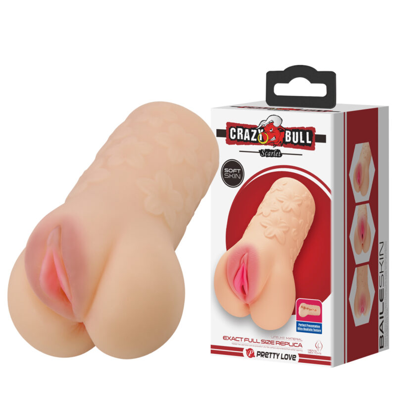 Masturbador doble orificio realista Pretty Love Escarlet en color flesh o brown, textura realista y apretable