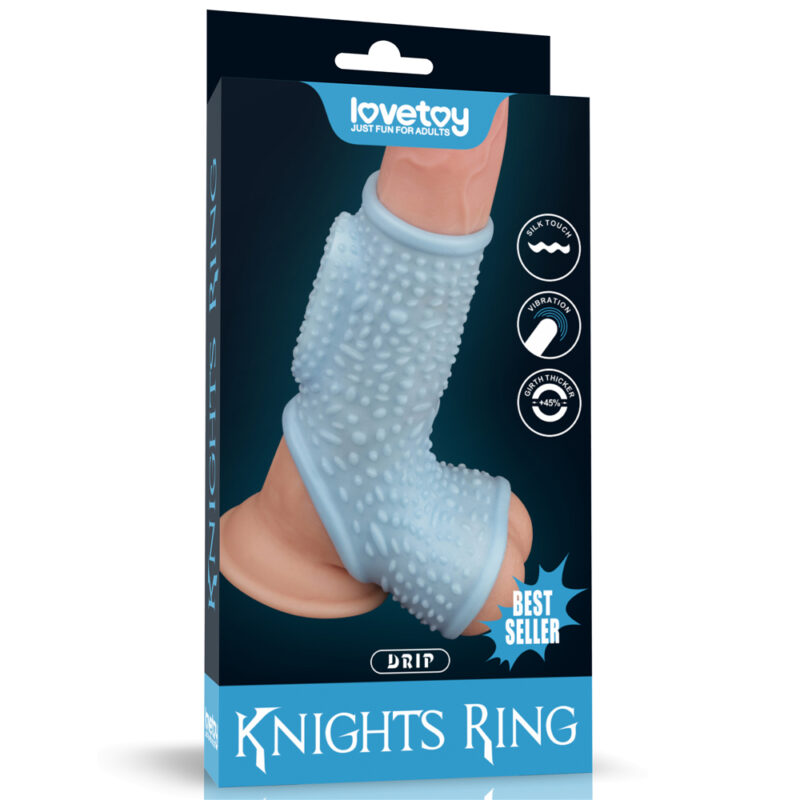 Anillo vibrador con funda escrotal azul LoveToy – Vibrating Drip Knights Ring