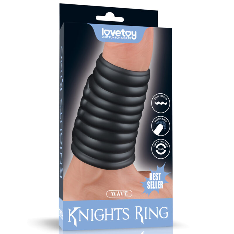 Anillo vibrador negro Wave Knights para erección duradera y estimulación compartida
