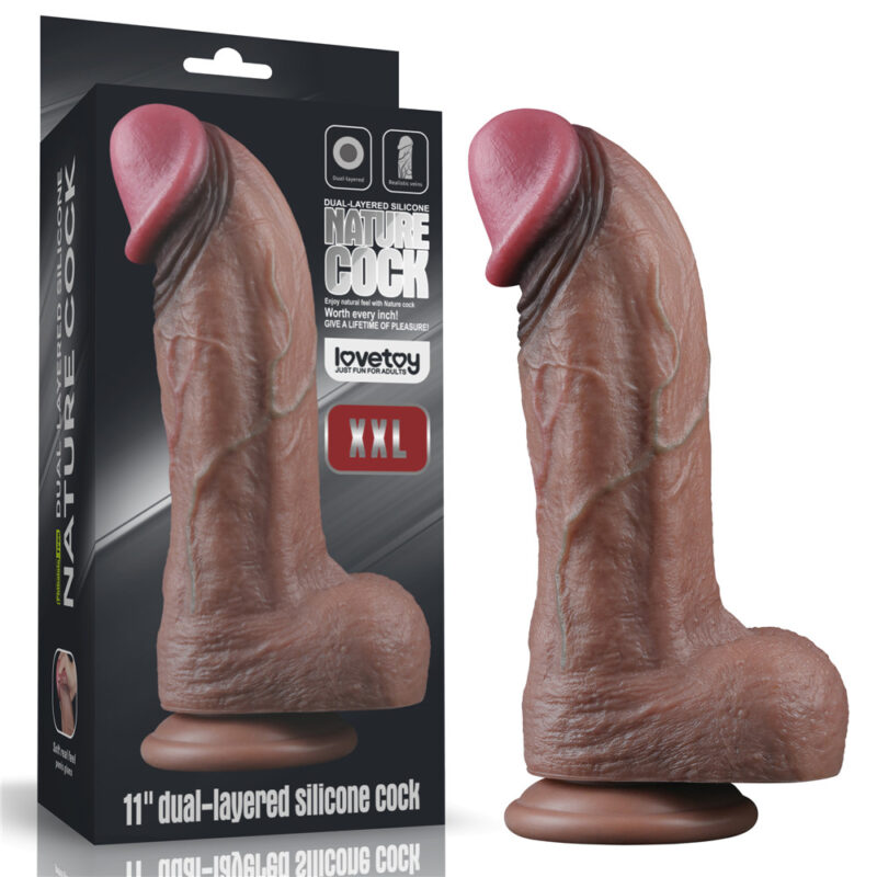 Consolador realista XXL Lovetoy 11 pulgadas silicona doble capa con base succionadora